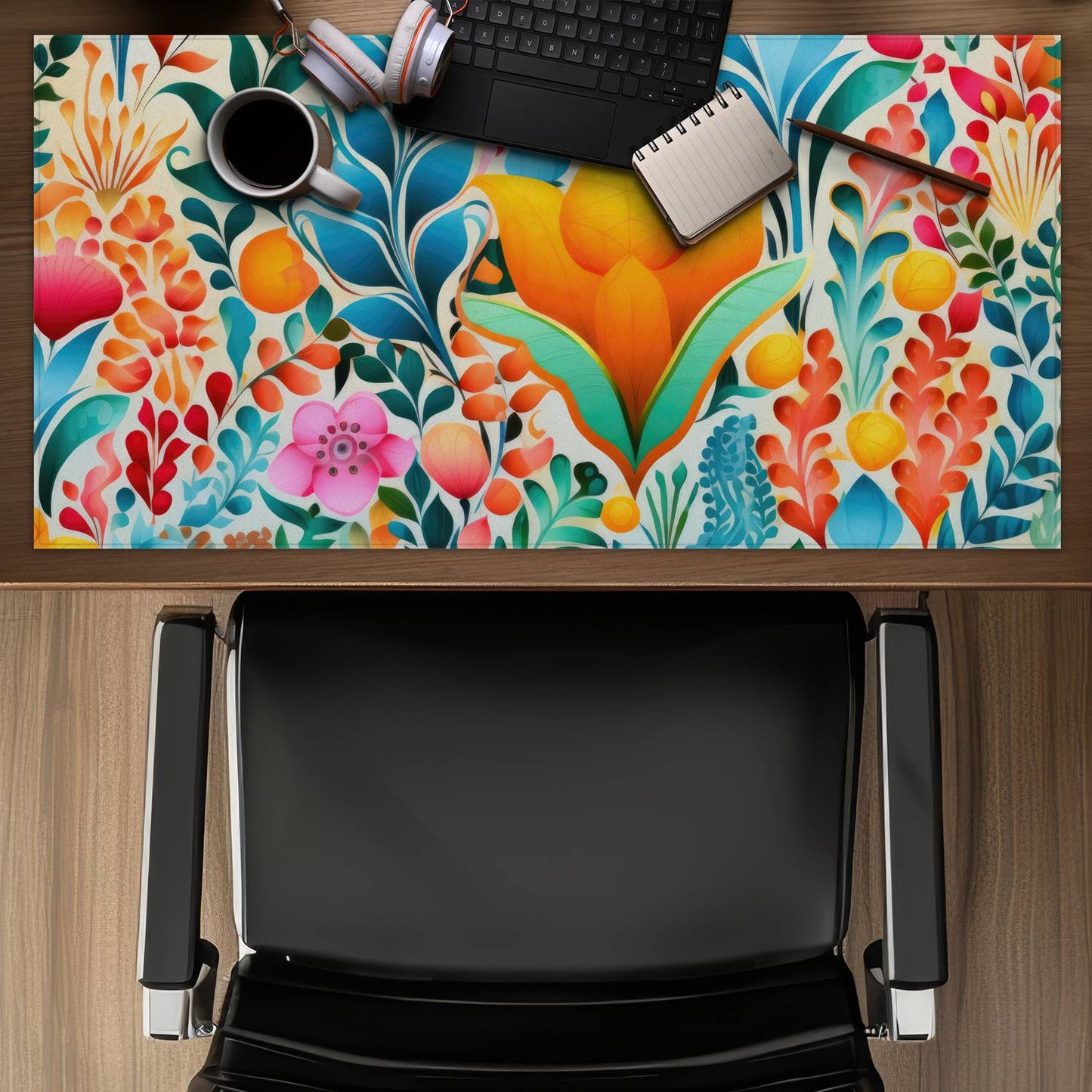 Flowing flowers - Green gaming mat for stylish home decor
