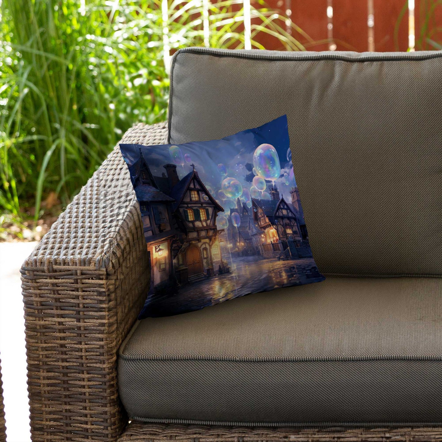 Coussin décoratif en sergé de polyester Bloopy Town - Décoration d'intérieur élégante