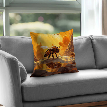 Bee World Poly Twill Throw Pillow - Home Decor Accent Pillow