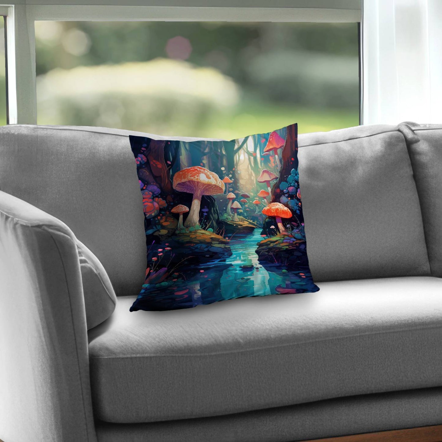 Coussin décoratif en sergé de polyester à motif forêt féerique - Accessoire de décoration intérieure