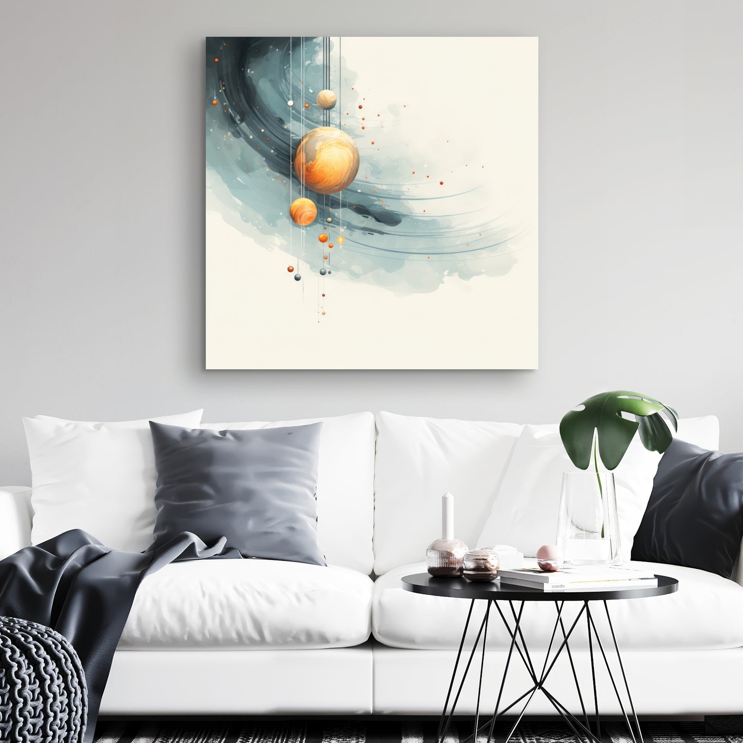 Hanging Planets - Blue Canvas Art for Home Decor | Unique Wall Art