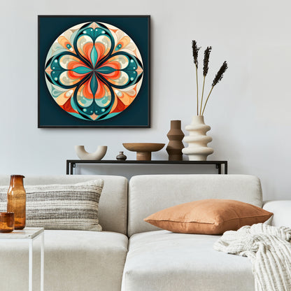 Peaceful Mandala - Orange Framed Canvas Home Decor Art