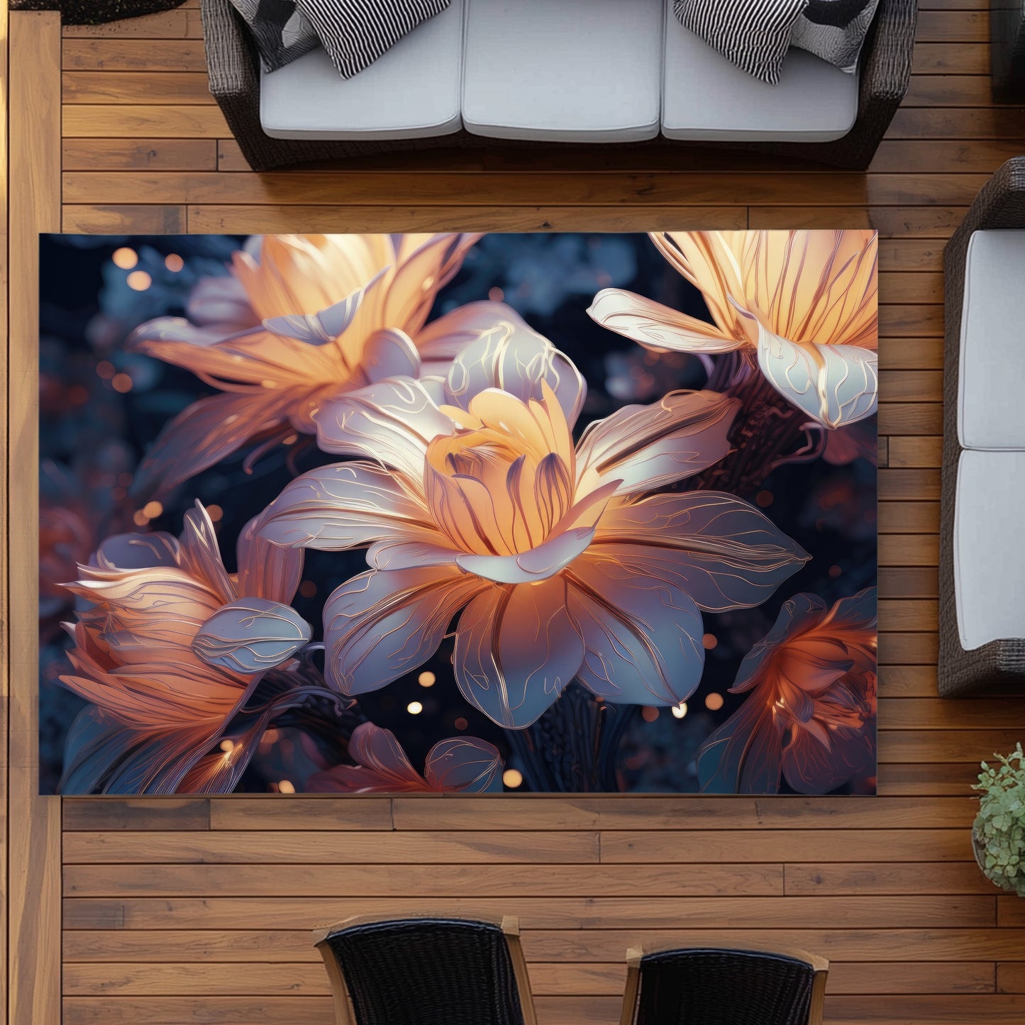 Pixie flowers Black Outdoor Area Rug for Home Decor - Durable