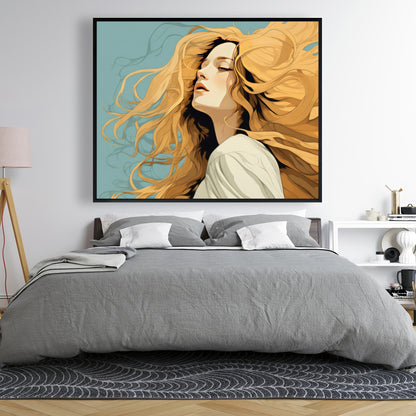 Flowing Hair - Beige Framed Canvas for Home Decor | Elegant Art