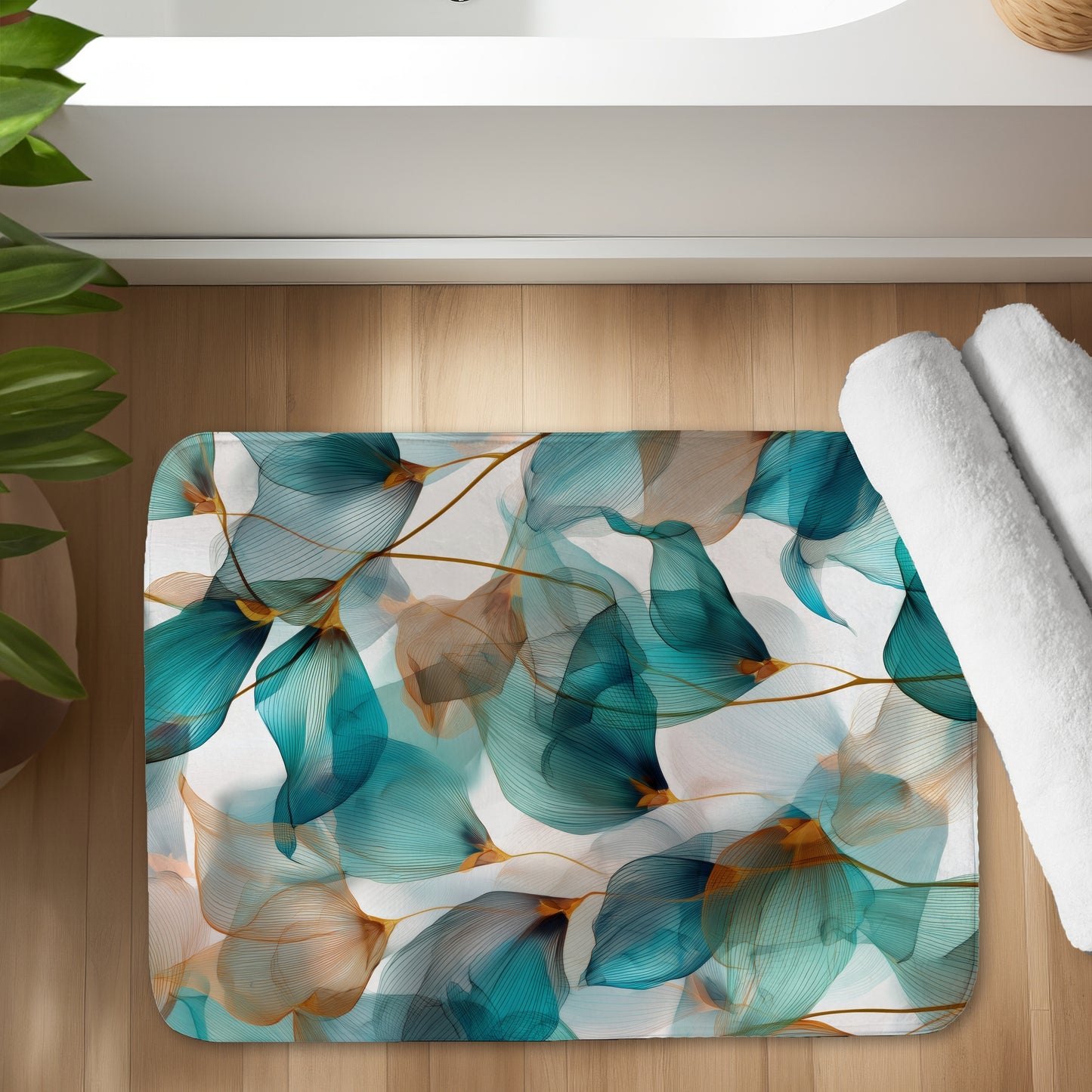 Teal and Brown Bath Mat - Stylish Home Decor Accent