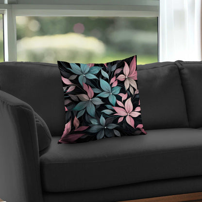 Desaturated Flowers Turquoise Poly Twill Throw Pillow |