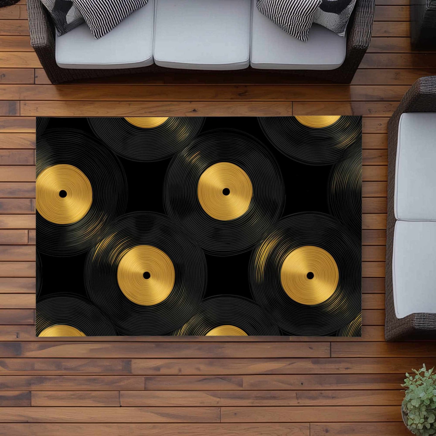Tapis d'extérieur à cercles dorés | Décoration intérieure élégante