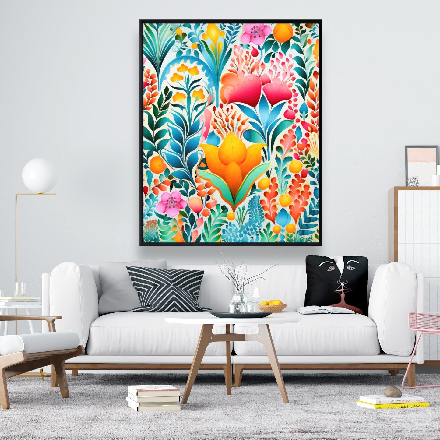 Flowing Flowers - Orange Framed Canvas for Home Decor