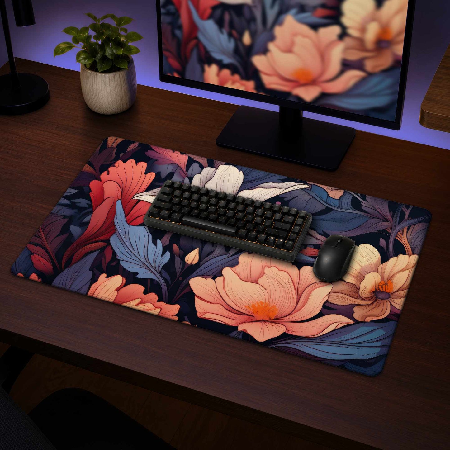 Blooming Uninterrupted - Orange Desk Mat for Home Decor