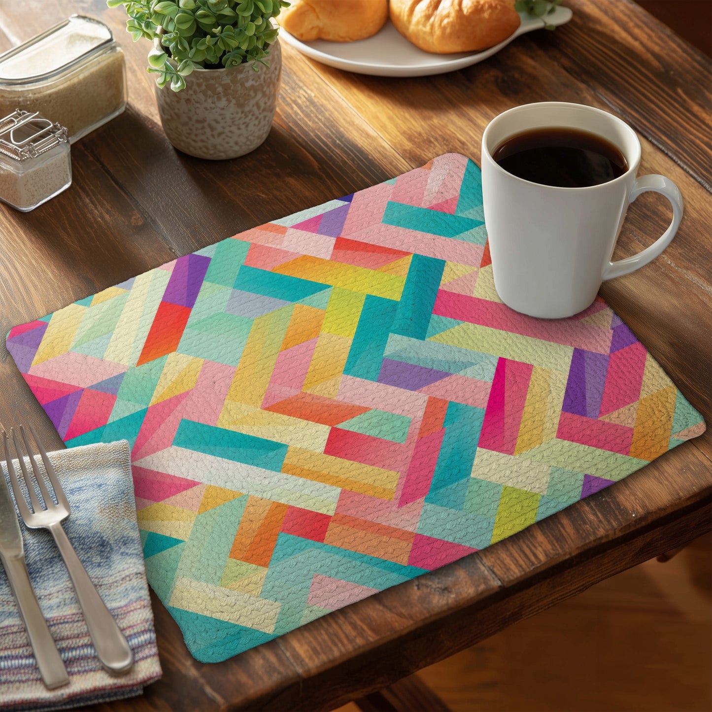 Stripe Harmony - Pink Braided Polyester Placemat for Home Decor
