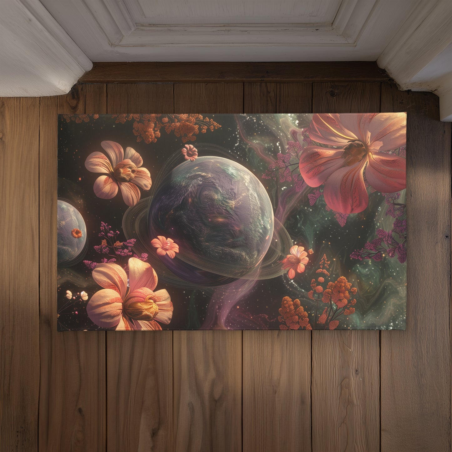 Flower space Black Indoor Outdoor Door Mat - Home Decor