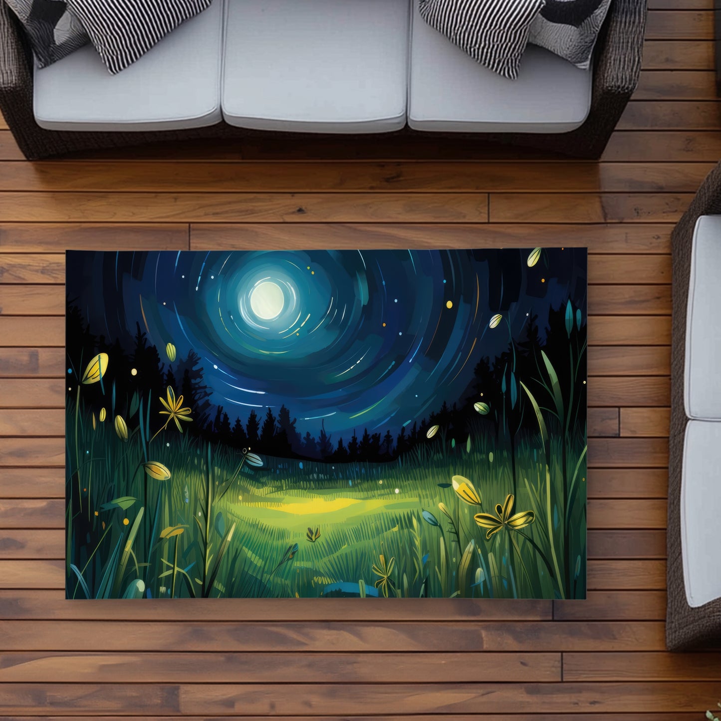 Between grass blades - Blue outdoor area rug for home decor