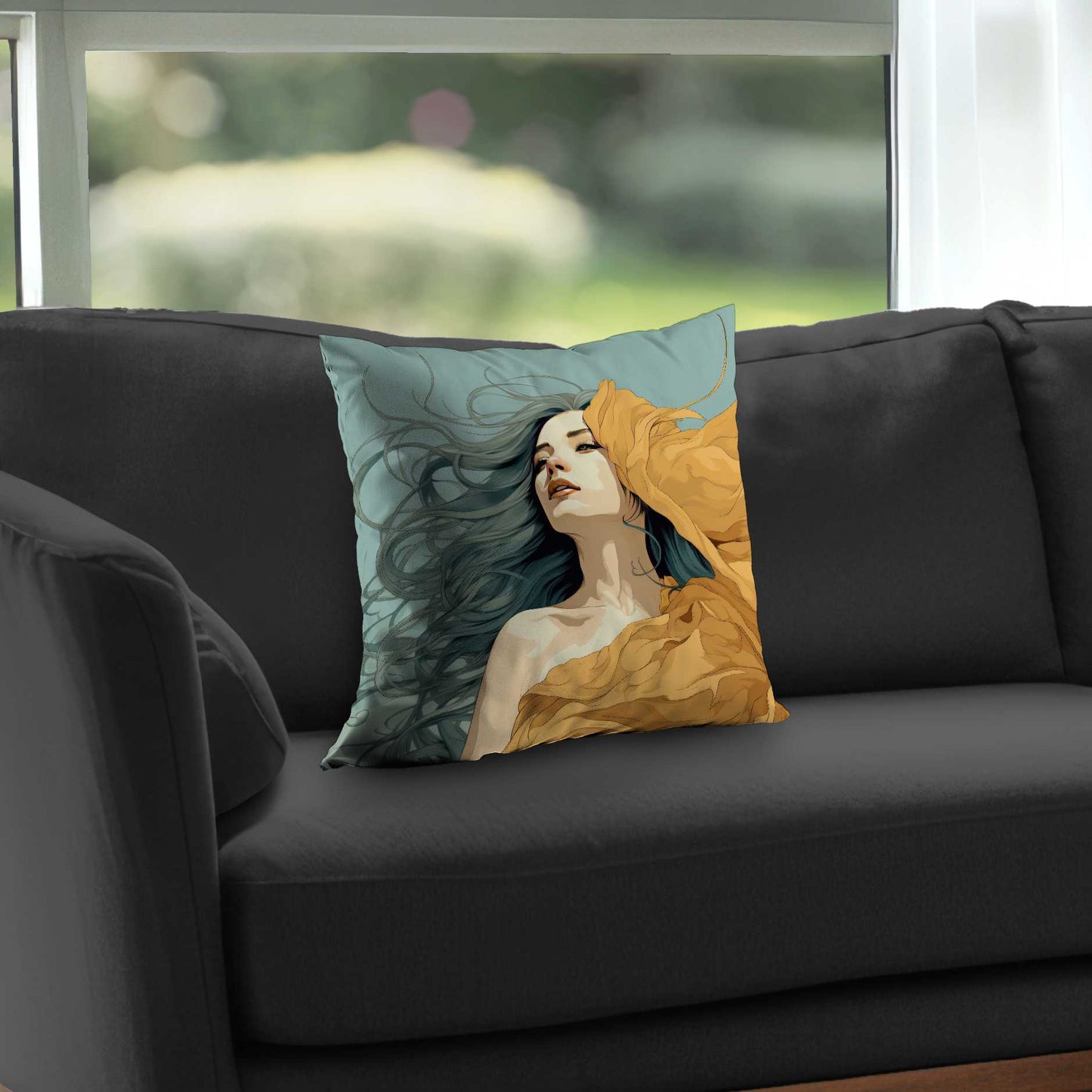 Coussin décoratif en sergé de polyester à motif fluide et sensuel - Décoration élégante pour la maison