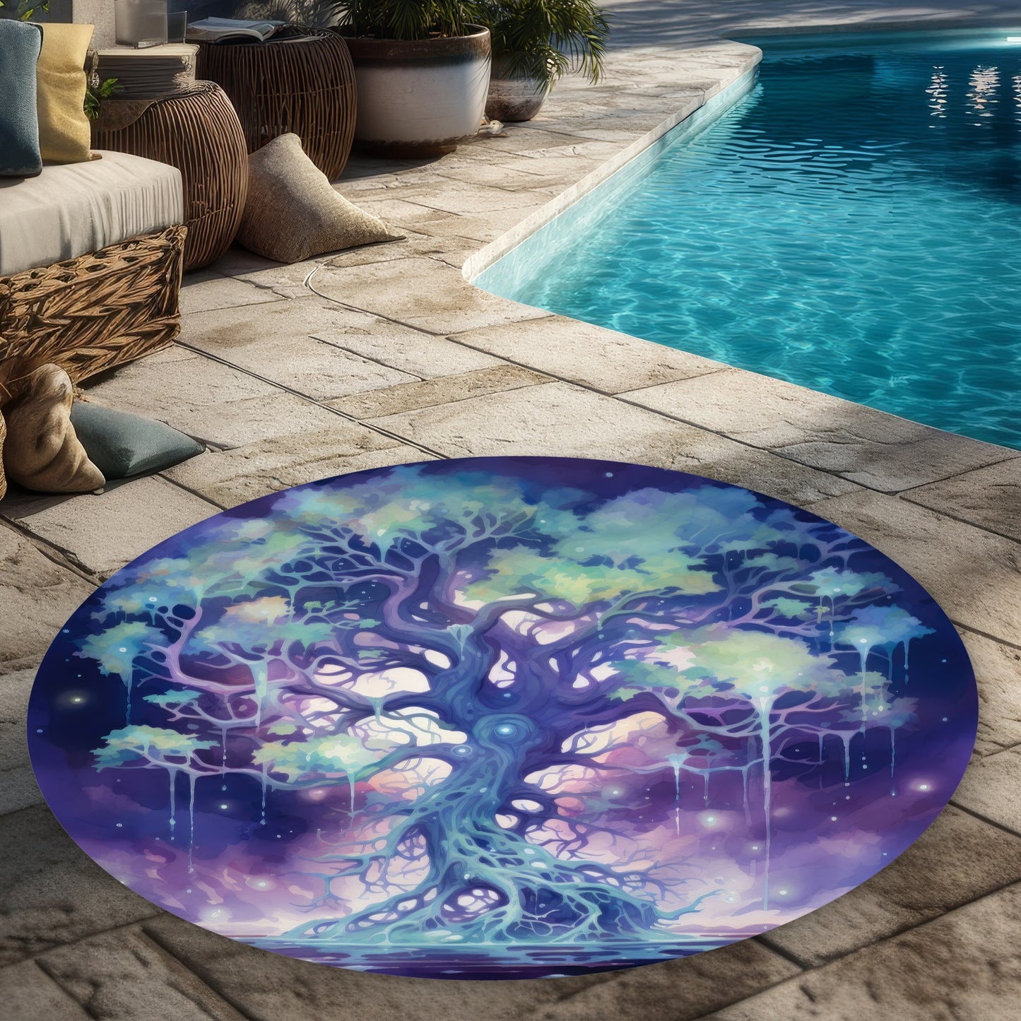 Surreal sap - Purple round outdoor area rug for home decor