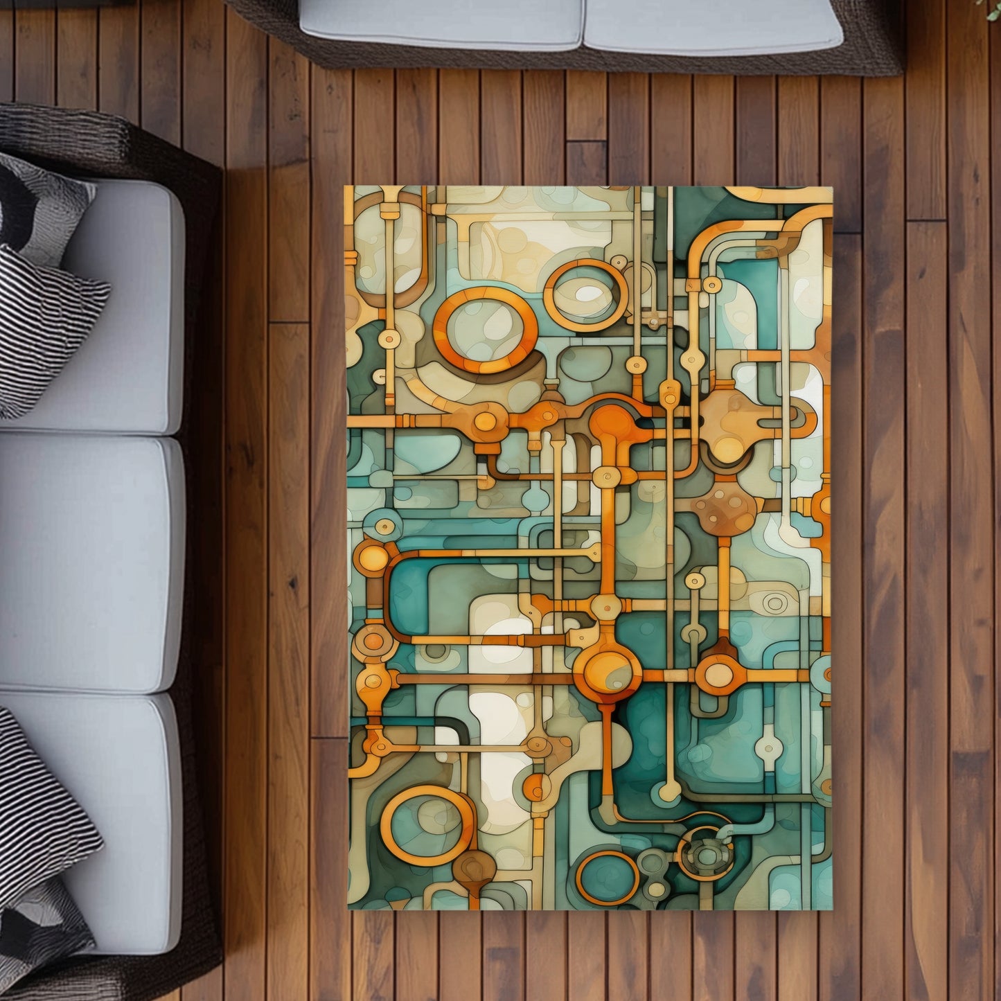 Turns and Bends White Outdoor Area Rug for Home Decor