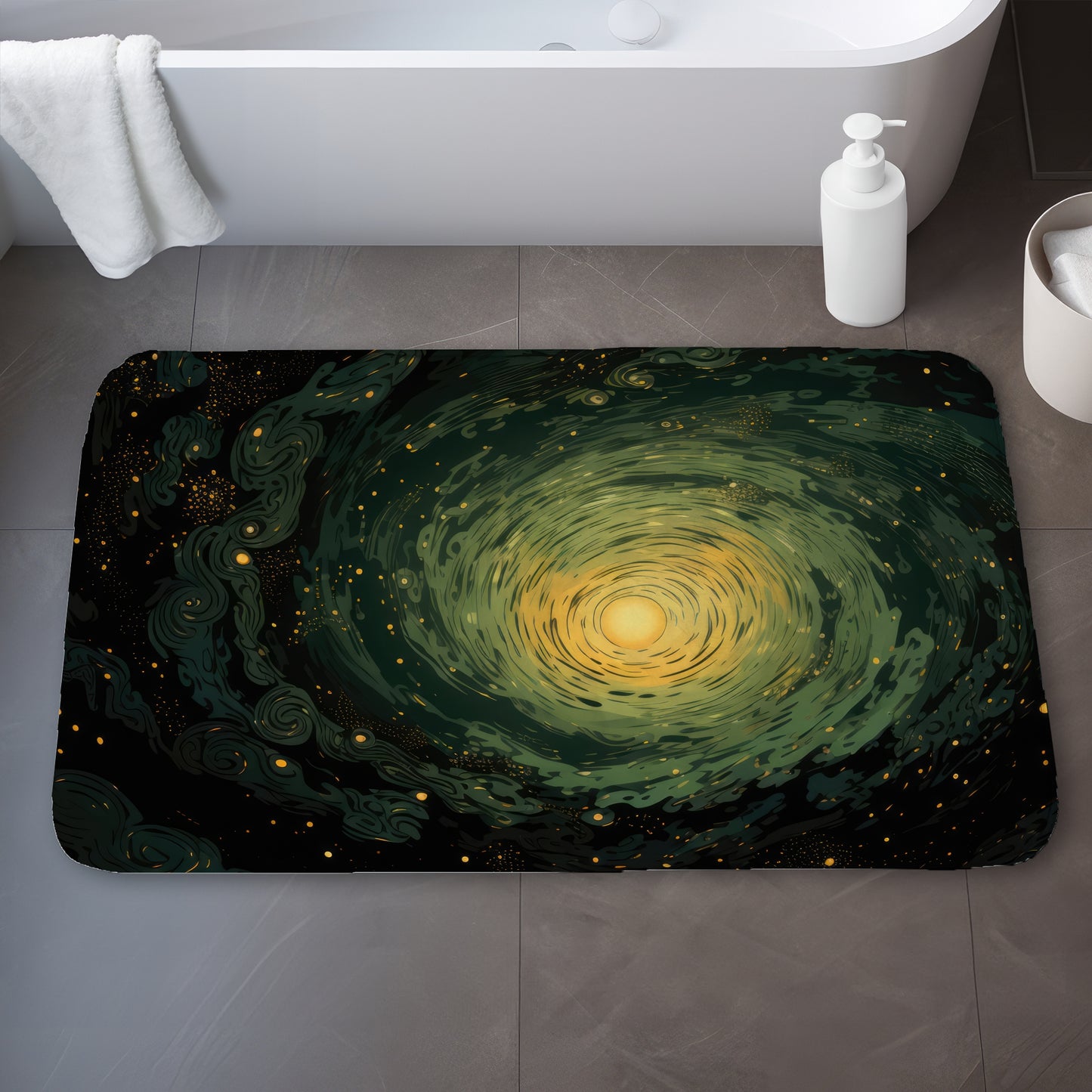 Swirling Gases - Green Bath Mat for Stylish Home Decor