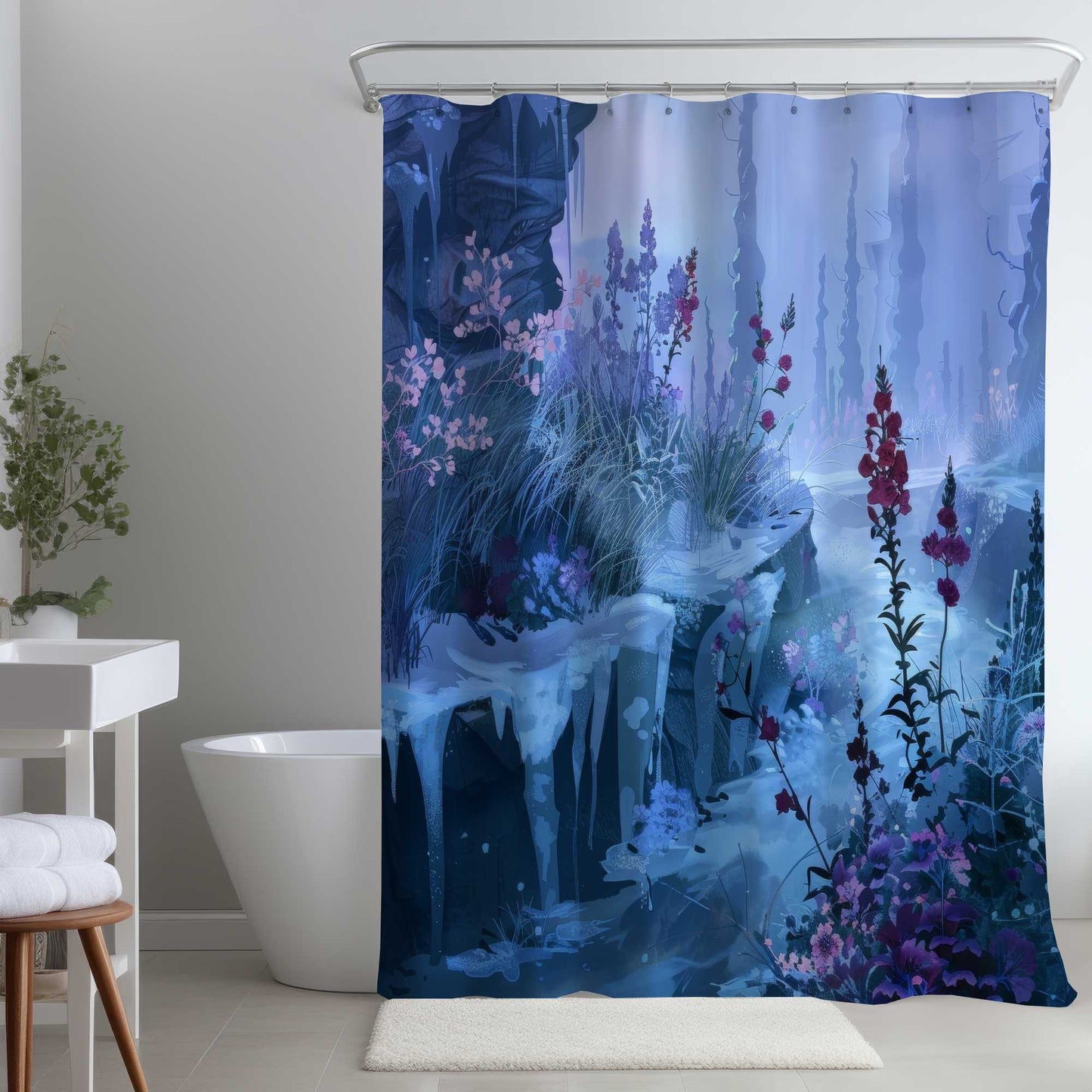 Rideau de douche rose Vallée de Glace pour une décoration intérieure élégante