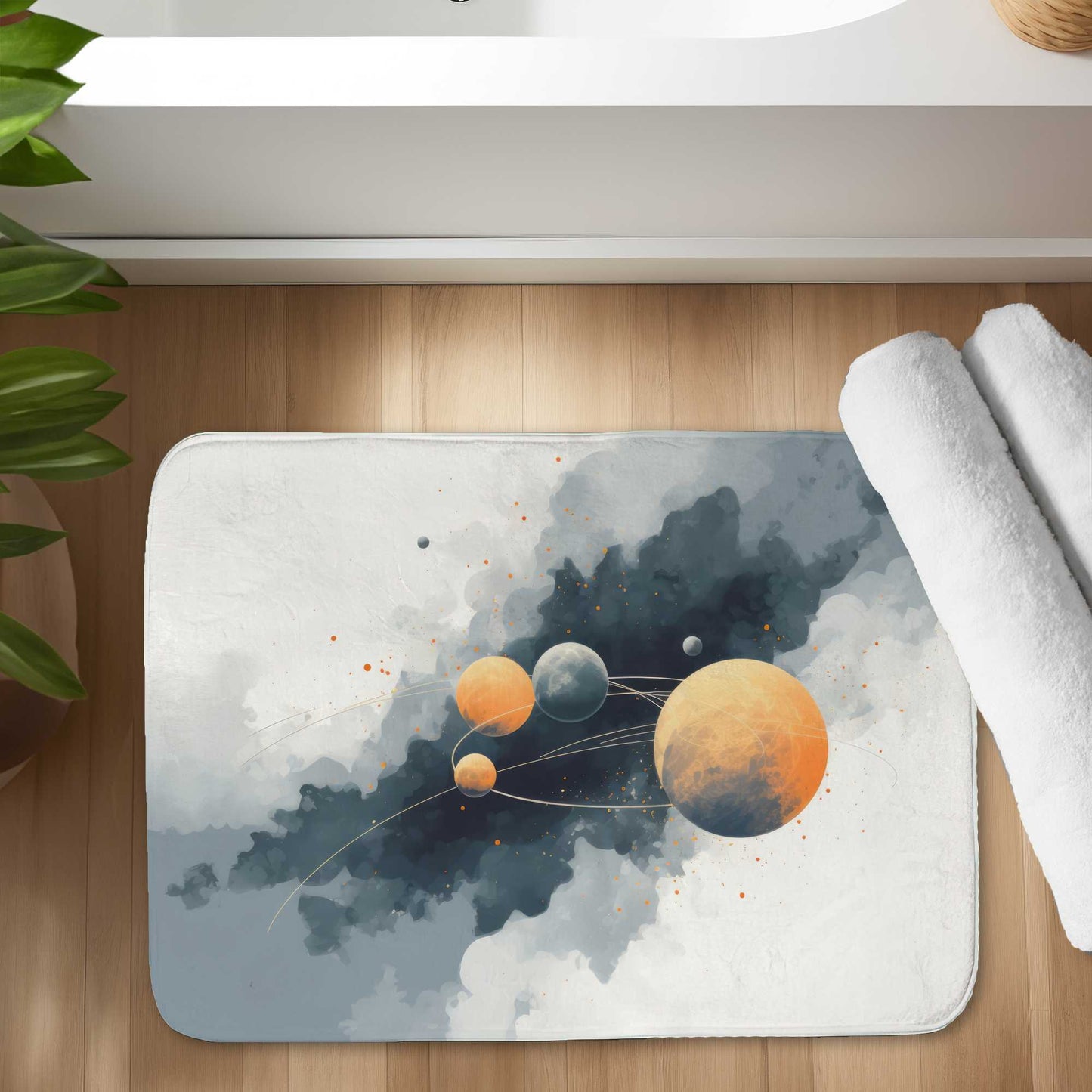 Circle of planets Gray bath mat - Stylish home decor accent