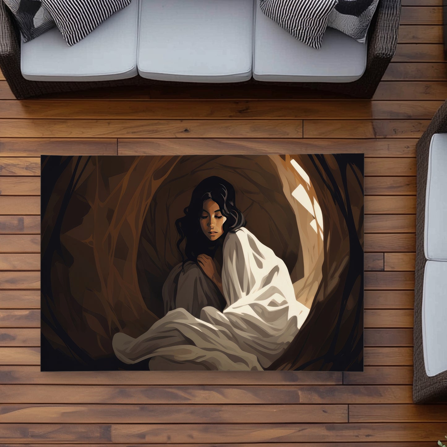 Warm embrace - Beige Outdoor Area Rug for Home Decor