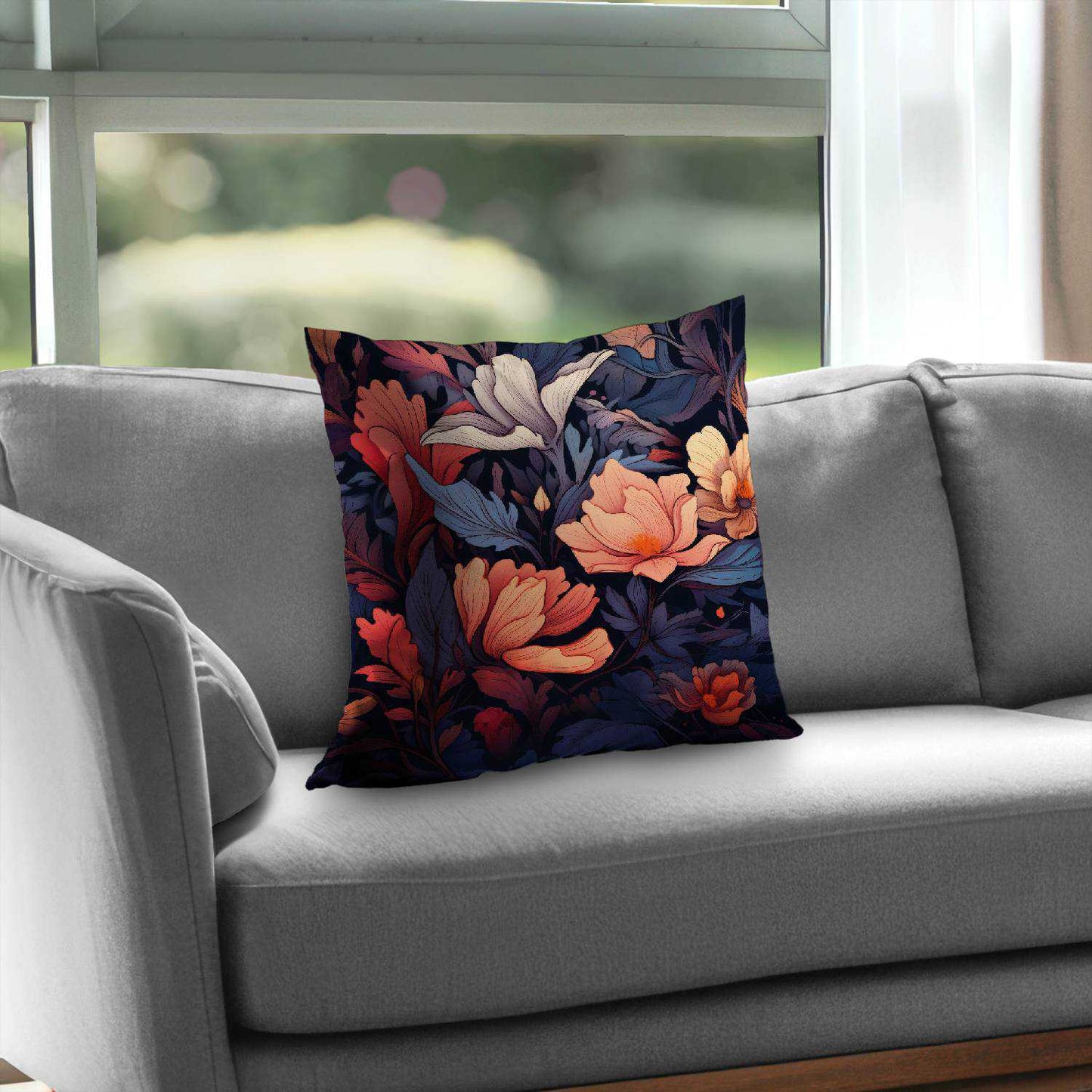 Blooming Uninterrupted Orange Poly Twill Throw Pillow |