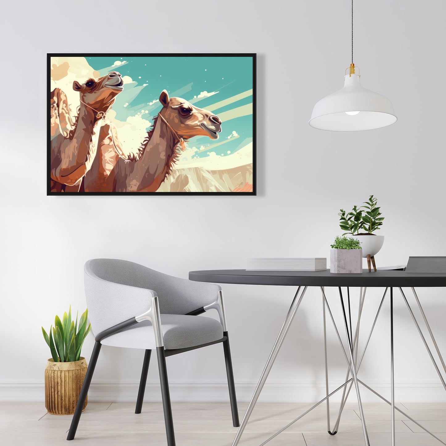 Two Camels - Brown Framed Canvas for Home Decor | Art Print