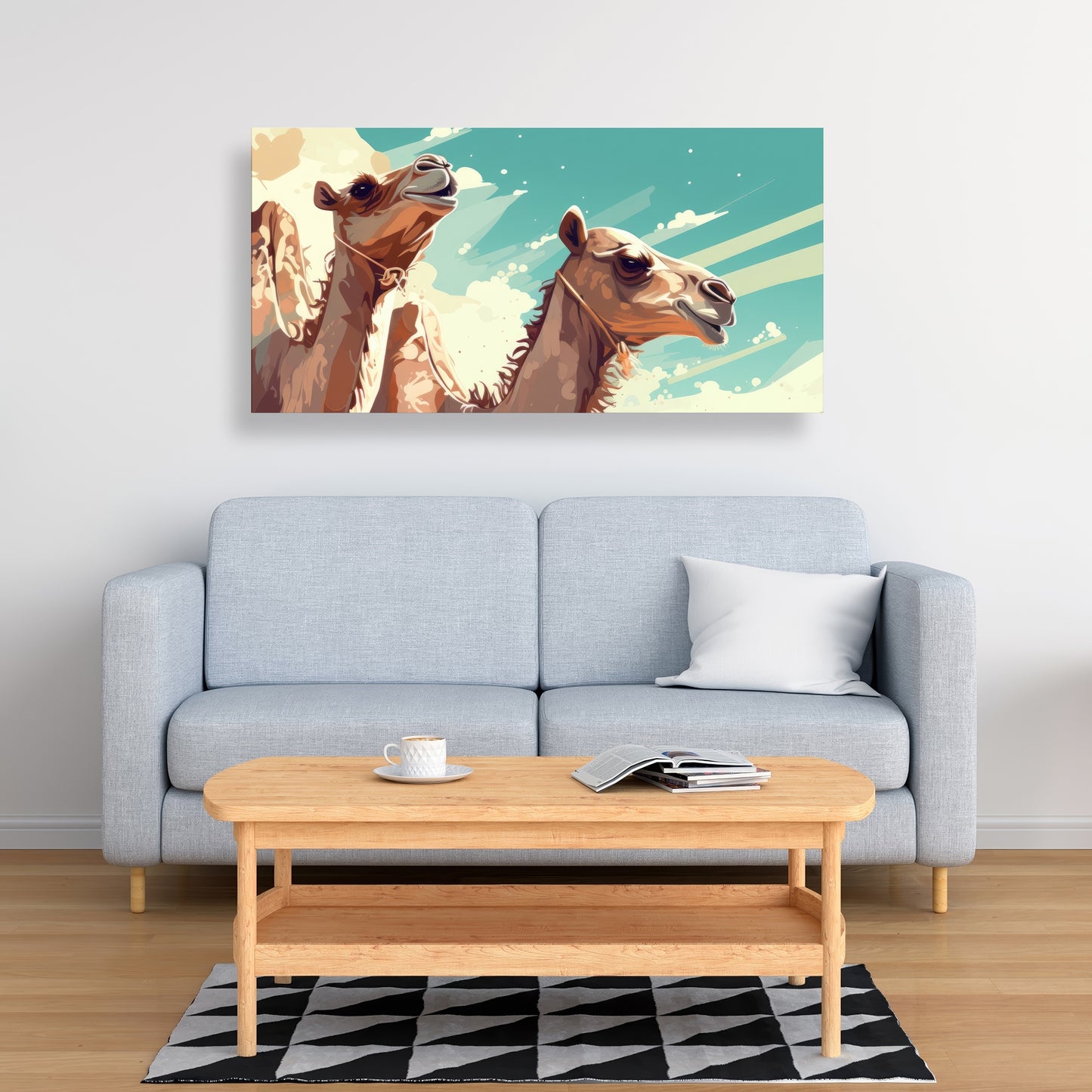 Two Camels Blue Canvas - Elegant Home Decor Piece