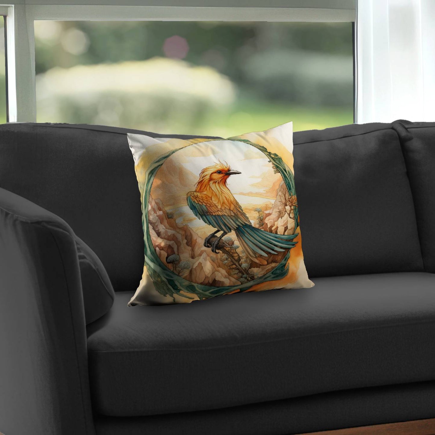 Perched bird - Throw pillow - Print on demand