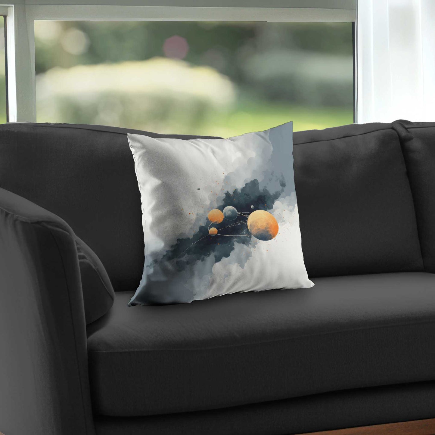 Coussin décoratif en sergé de polyester motif cercle de planètes - Décoration intérieure