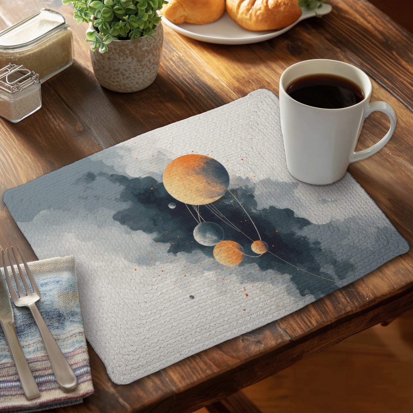 Nappe en polyester tressé motif cercle de planètes pour la décoration intérieure
