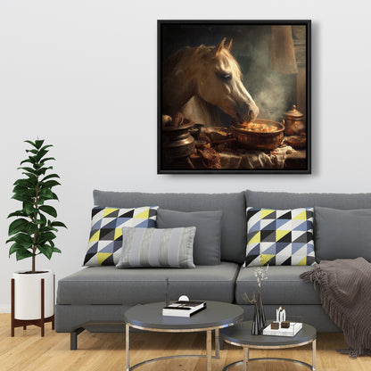 Horse on soup - 24"x24" Framed canvas
