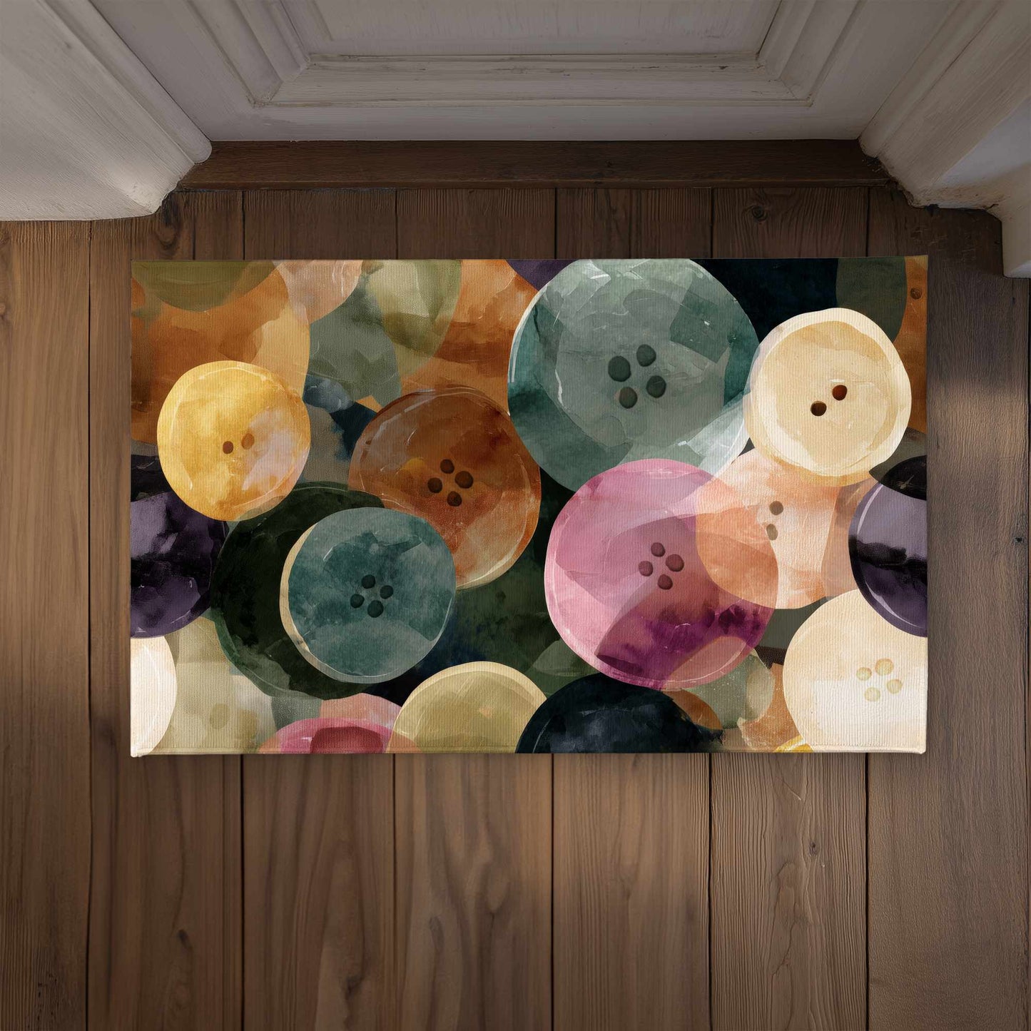 Tapis de Porte Intérieur Extérieur Décoration Maison avec Motifs Boutons Colorés