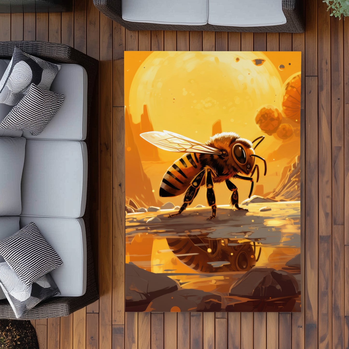 Bee World Yellow Outdoor Area Rug | Stylish Home Decor