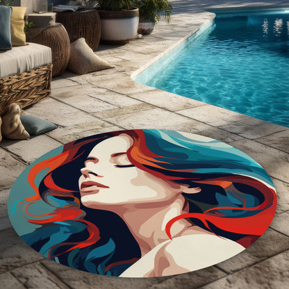 Zen Turquoise Round Outdoor Area Rug | Home Decor Accent