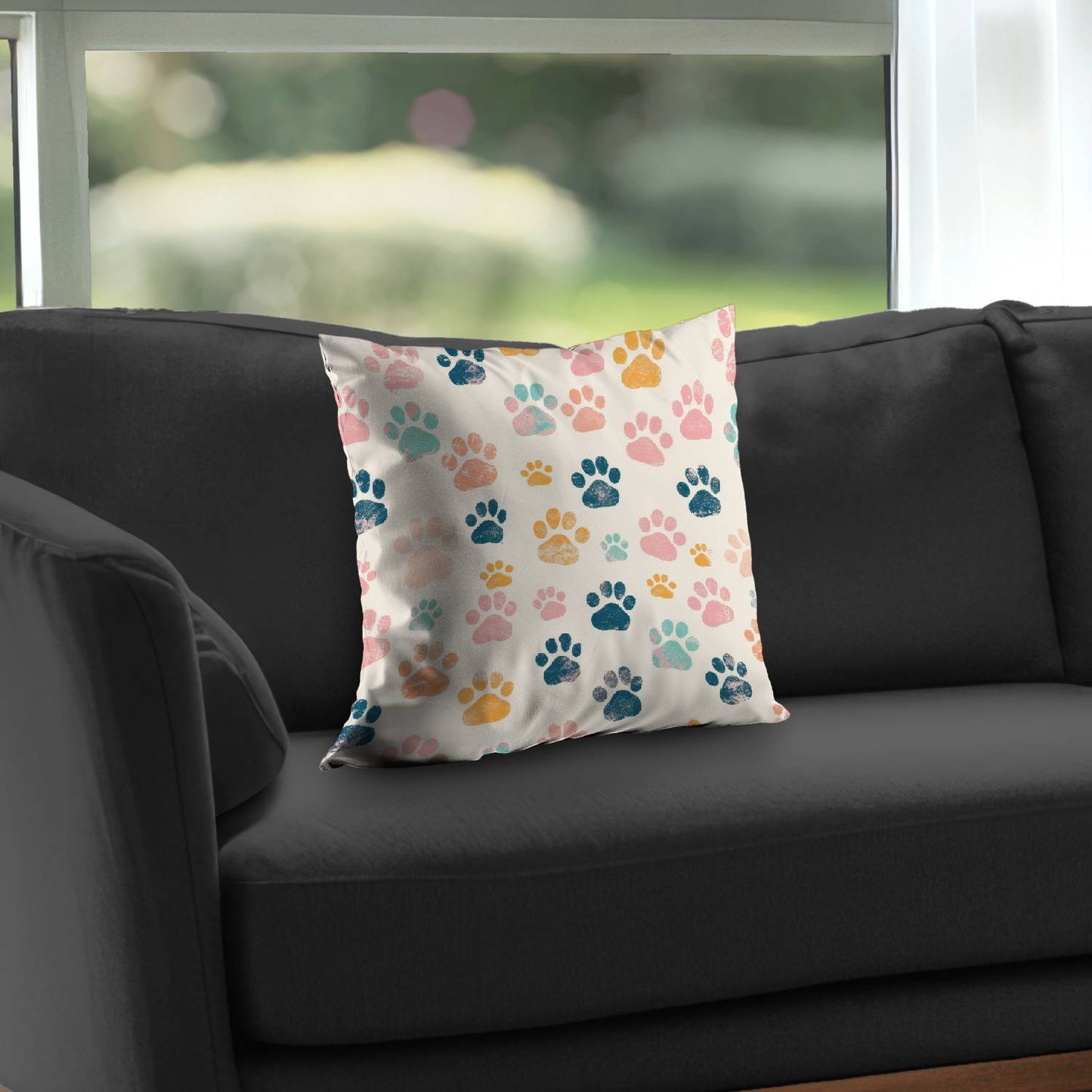 Cute Paws Orange Poly Twill Throw Pillow - Home Decor Insert