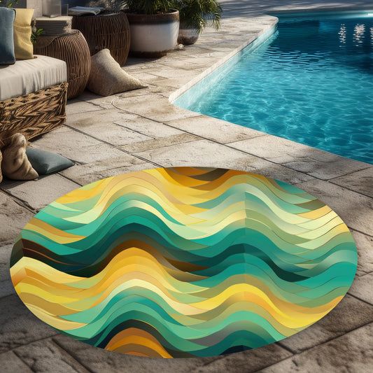 Jagged Luxury Gold Round Outdoor Area Rug for Home Decor