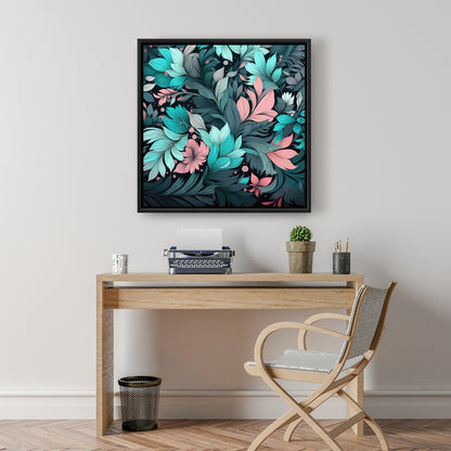 Neon leaves - 36"x36" Framed canvas