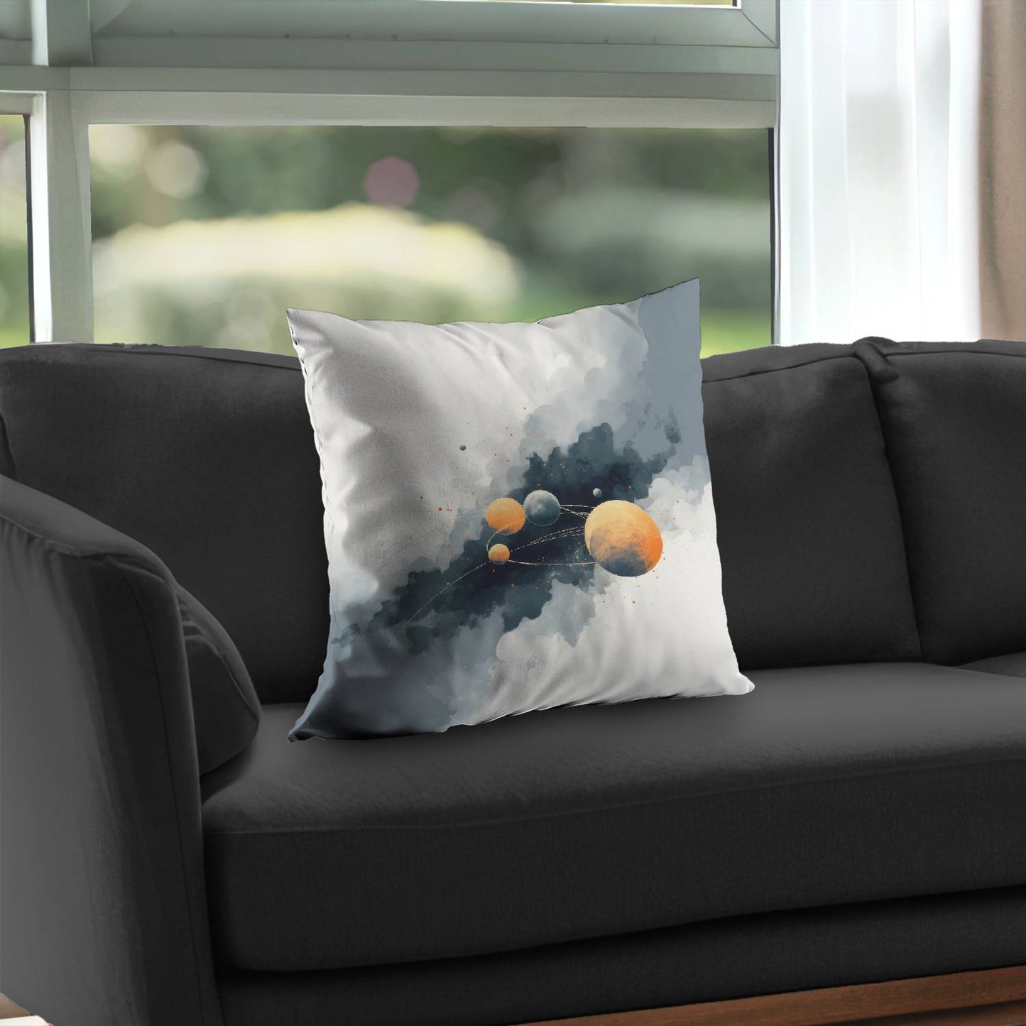 Coussin décoratif en sergé de polyester motif cercle de planètes - Décoration intérieure