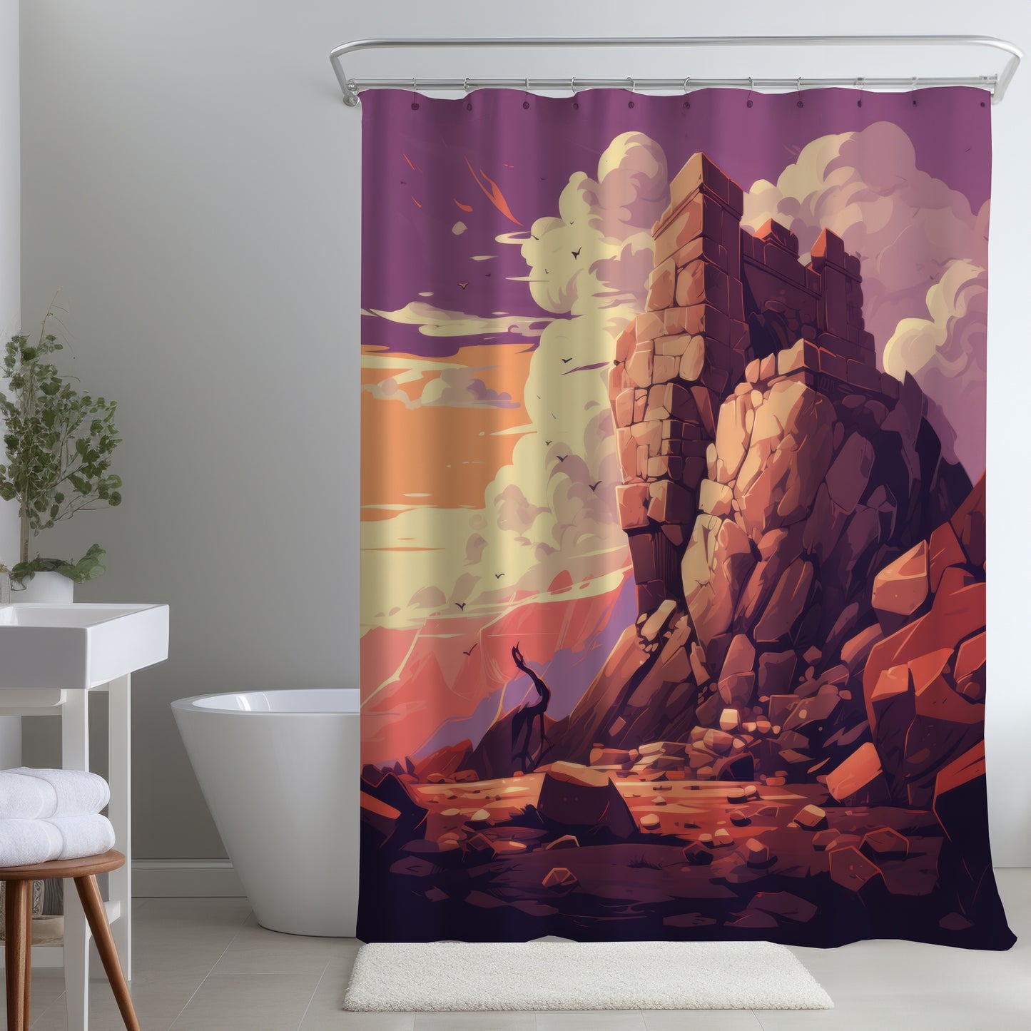 Standing Above Beige Shower Curtain for Elegant Home Decor