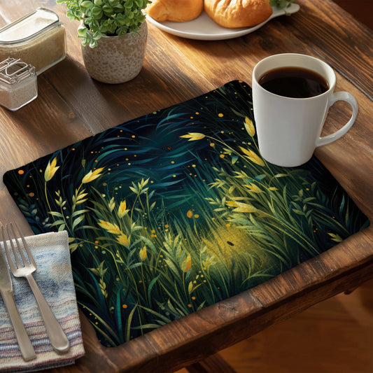 Lit Plains - Green Braided Polyester Placemat for Home Decor