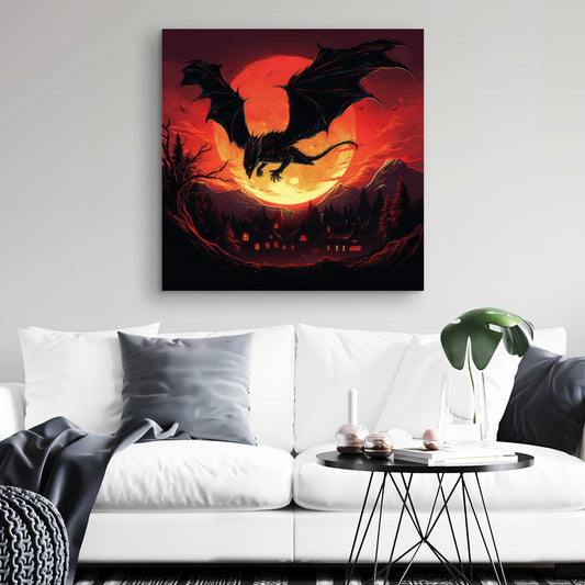 The dragon's wrath - Yellow canvas home decor art piece