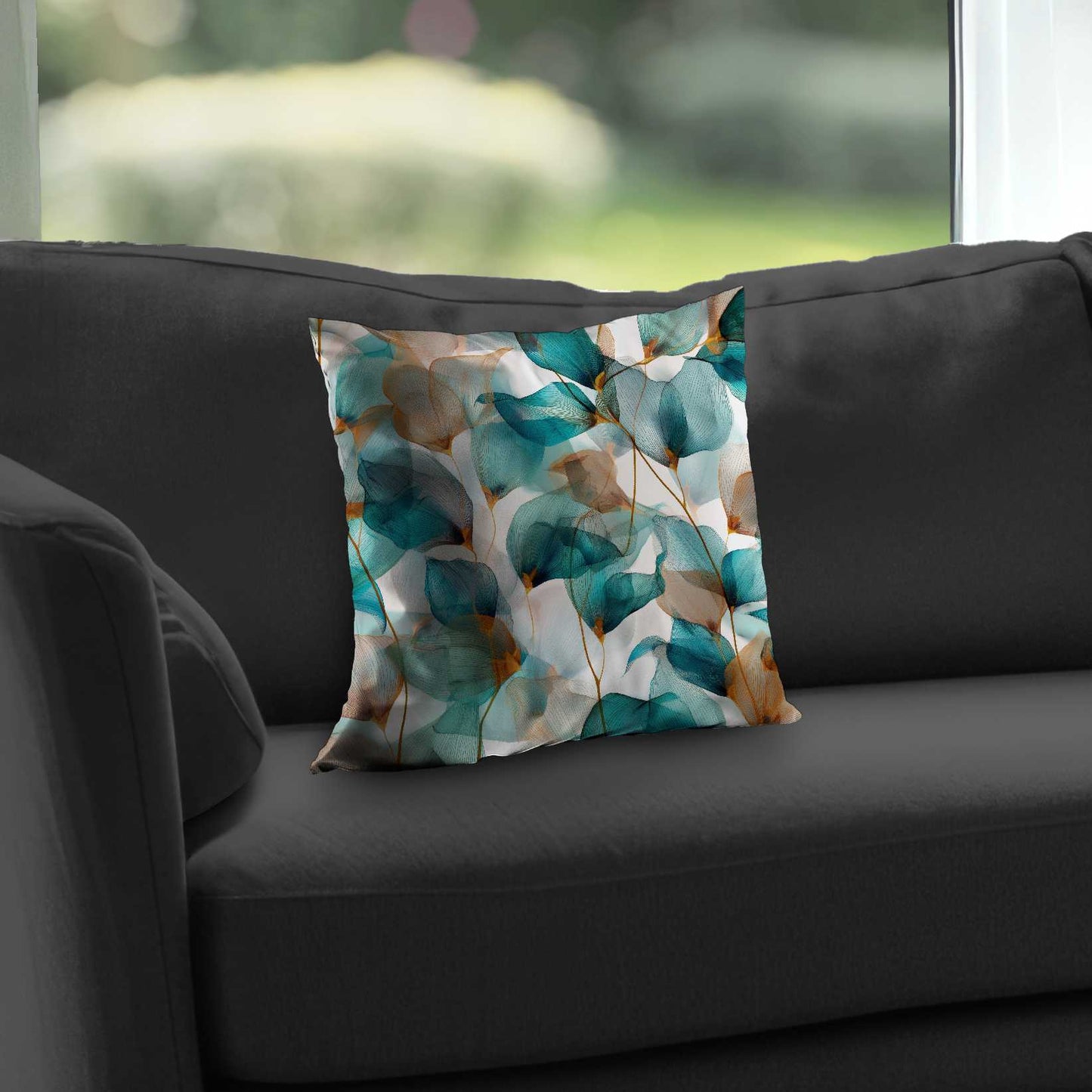 Teal and Brown Poly Twill Throw Pillow | Stylish Home Decor