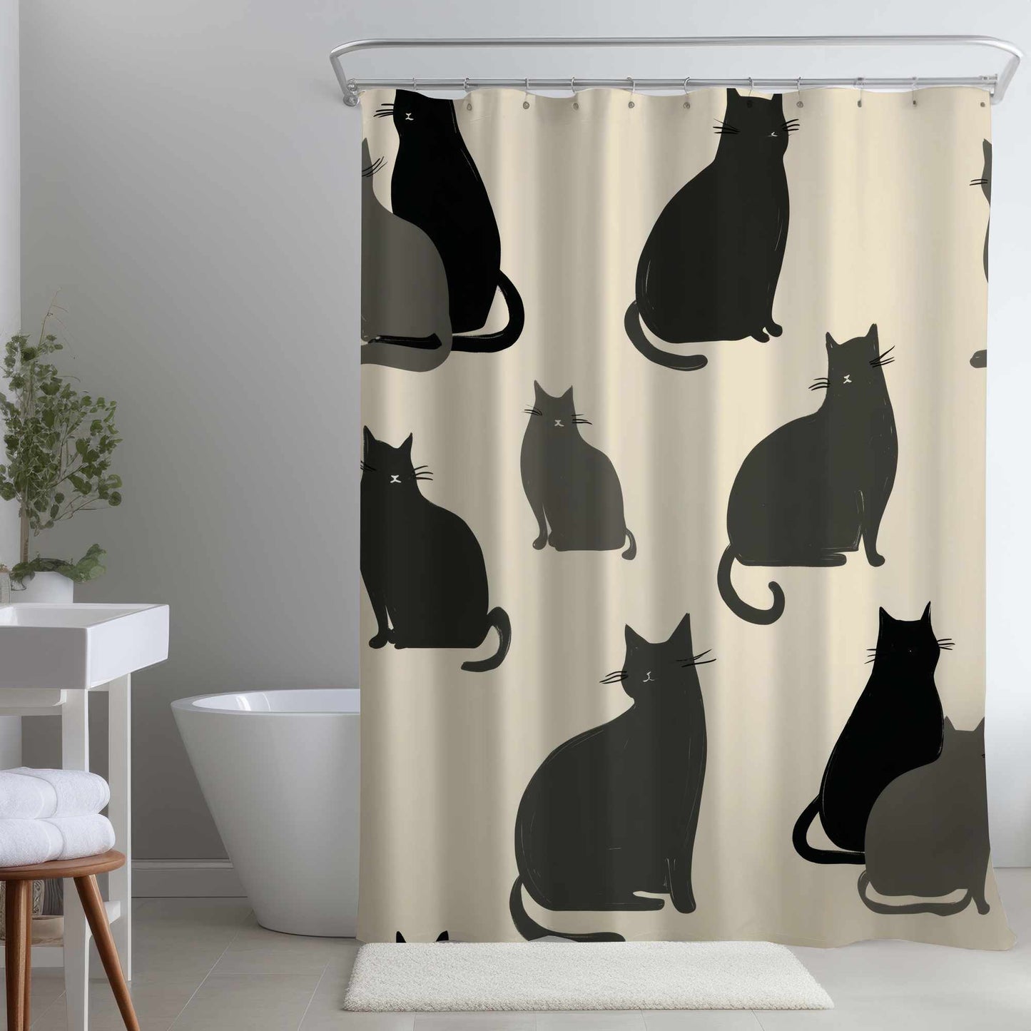 Rideau de douche « Réunion de chats silencieux » | Décoration d’intérieur chic