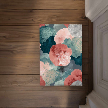 Whispering Coral Blooms Door Mat - Indoor Outdoor Decor