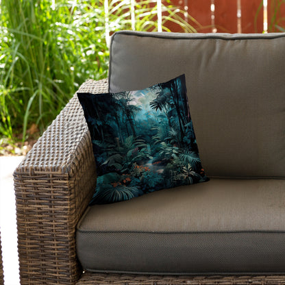 Deep in the Jungle Turquoise Poly Twill Throw Pillow - Home Decor