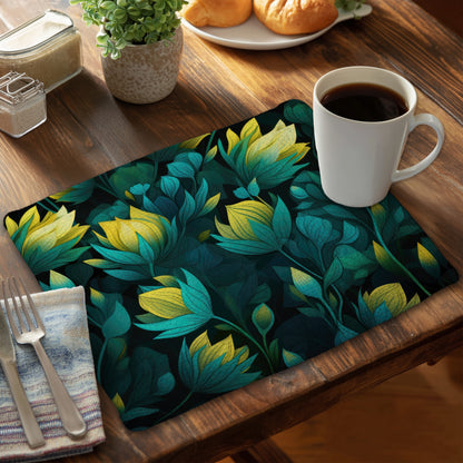 Intense Bloom Green Braided Polyester Placemat | Home Decor