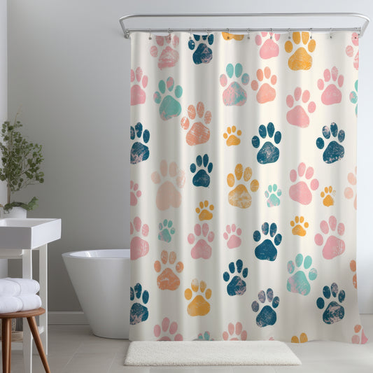 Cute Paws Pink Shower Curtain | Adorable Home Decor Accessory