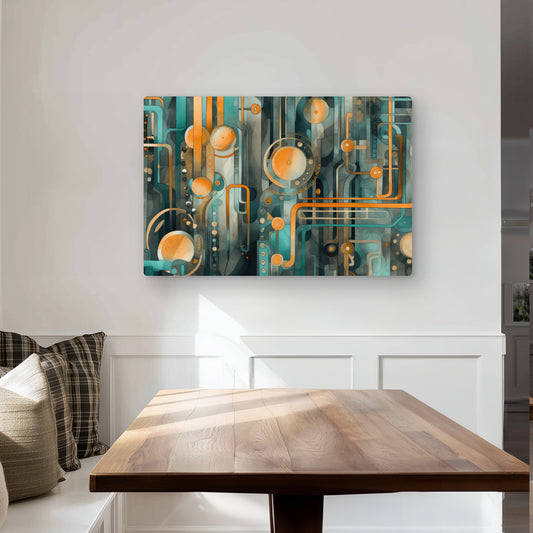 Astrological Machinery - Orange Metal Print for Home Decor