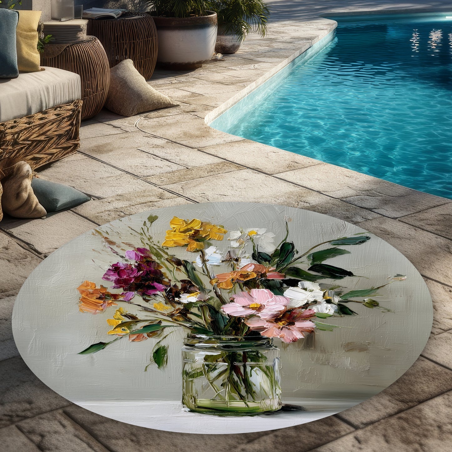 Still Life Green Round Outdoor Area Rug for Home Decor
