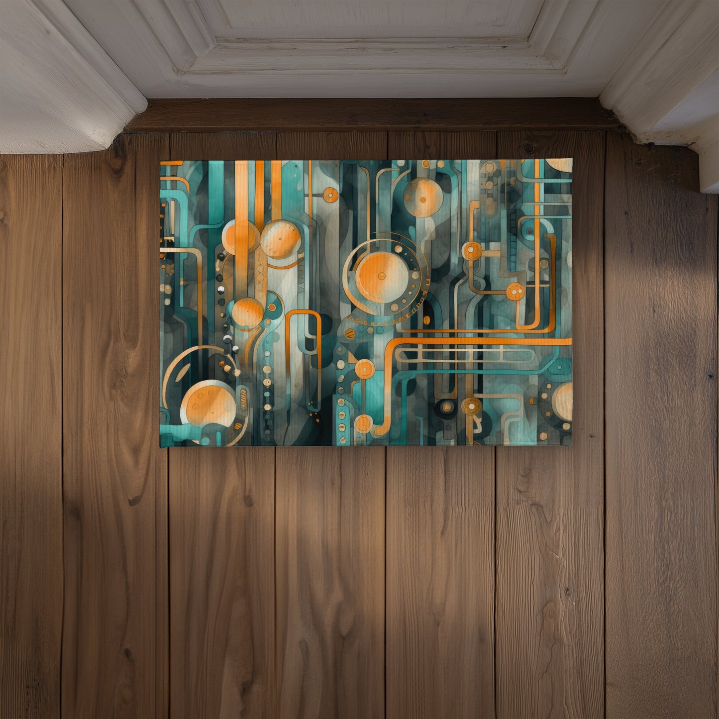 Astrological Machinery Turquoise Indoor Outdoor Door Mat - Decor