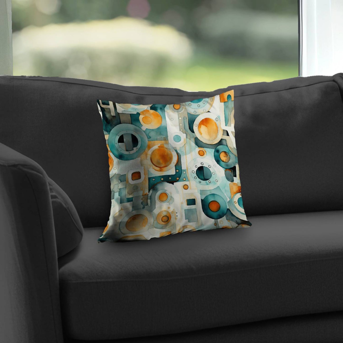 Decomposed Porthole Turquoise Poly Twill Throw Pillow | Insert